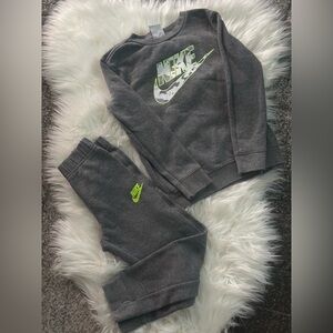 Nike Kids Charcoal Gray Sweat Set with Volt Logo Accents